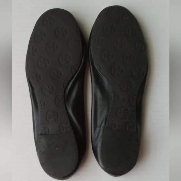 🩷💚⚜️Tory Burch⚜️🩷Black Ballet Flats Double T Signature Leather Shoe Size 8.5 - Picture 2 of 11